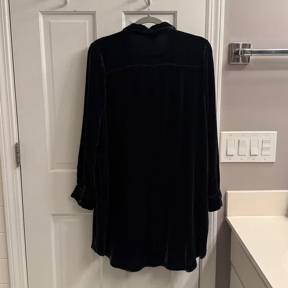 Sundance Hendrix Velvet Shirtdress Long Sleeve Navy Paris Night Blue Relaxed - Picture 7 of 8